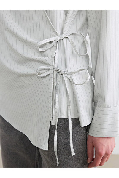 LC Waikiki Πράσινο γυναικείο πουκάμισο με διπλό στήθος και λεπτομέρεια δεσίματος