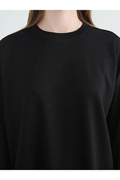 LC Waikiki Μαύρο γυναικείο φούτερ με λαιμόκοψη τούνικ