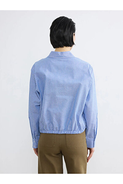 LC Waikiki Γυναικείο πουκάμισο μπλε ριγέ oversized Oxford