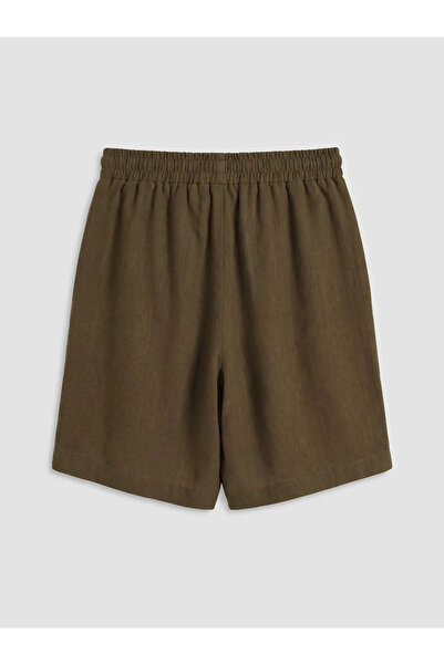 LC Waikiki Χακί γυναικείο σορτς με ελαστική μέση και λινή όψη