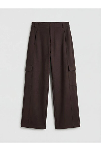 LC Waikiki Καφέ Γυναικείο Παντελόνι Cargo με φαρδιά μπατζάκια