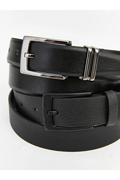 LC Waikiki Μαύρη δερμάτινη ανδρική ζώνη σε στυλ  "look ", σετ 2 τεμαχίων