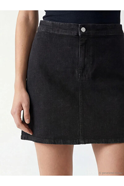 LC Waikiki Μαύρη Μίνι Τζιν Φούστα Κανονικής Εφαρμογής