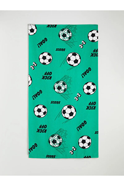 LC Waikiki Πράσινη πετσέτα παραλίας για αγόρια με στάμπα ποδοσφαιρικής μπάλας