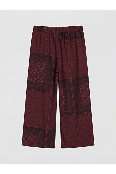 LC Waikiki Καφέ Γυναικείο Παντελόνι με Ελαστική Μέση Με σχέδιο