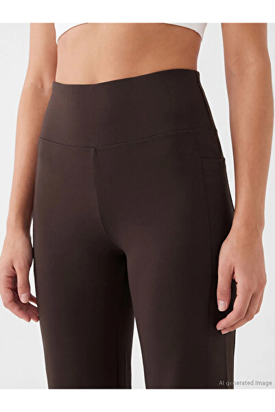 LC Waikiki Καφέ Γυναικείο Αθλητικό Κολάν με Ελαστική Μέση και Φαρδιά Μποτάκια