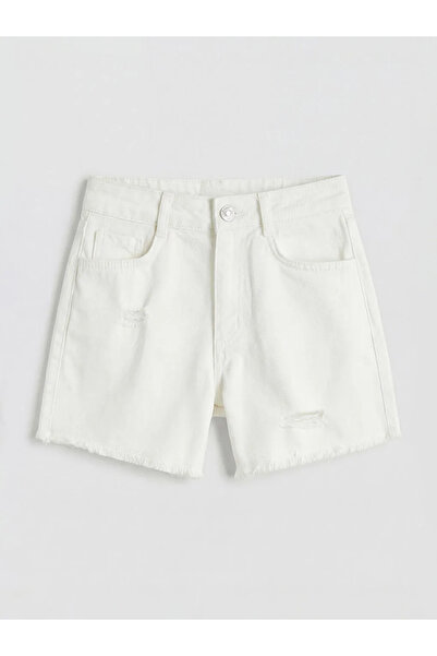 LC Waikiki Λευκό κοριτσίστικο τζιν σορτς και κορδέλα μαλλιών