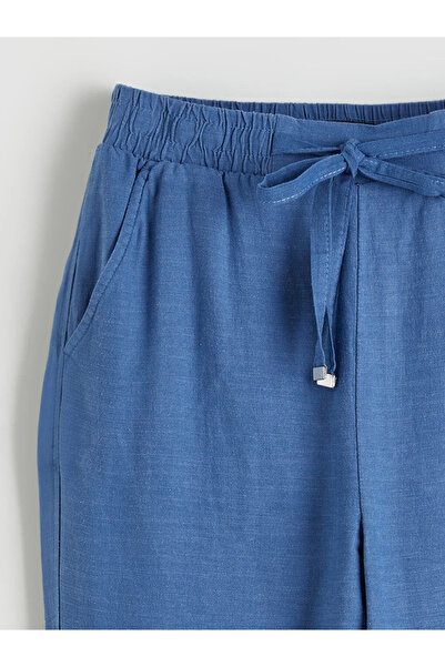 LC Waikiki Μπλε γυναικείο παντελόνι από λινό με ελαστική μέση