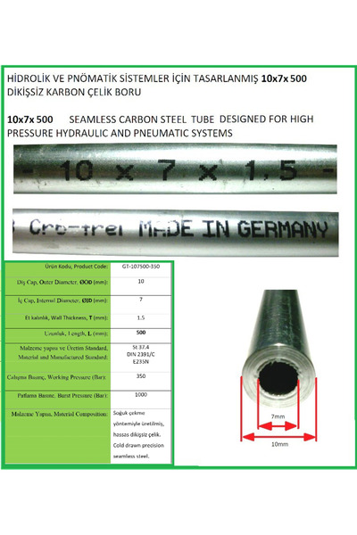 BENTELER 10x7x500mm 350Bar GALV HİDROLİK PNÖMATİK BORU, GALV. HYDRAULIC PNEUM...