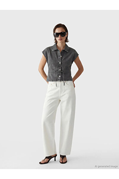 LC Waikiki Ανθρακί Γιακάς πουκαμίσου Γυναικείο τζιν Γιλέκο