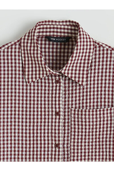 LC Waikiki Γυναικείο πουκάμισο μπορντό καρό τουνίκ