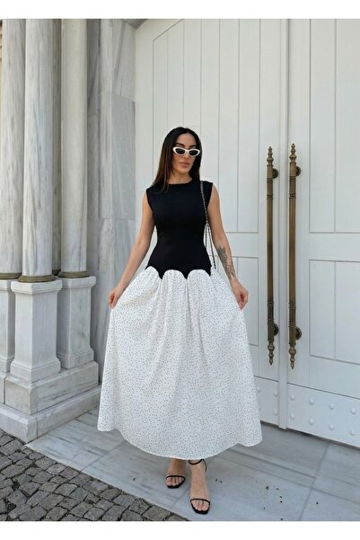 LOKADI Γυναικείο φόρεμα μάξι με κορσέ στη μέση και πουά σχέδιο