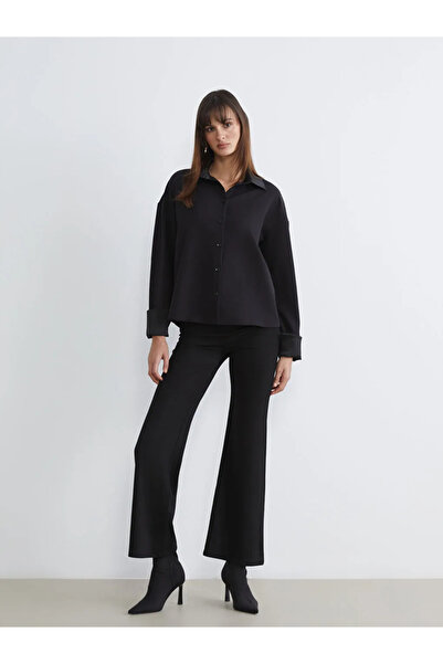 LC Waikiki Μαύρο ελαστικό στη μέση καμπάνα Γυναικείο παντελόνι