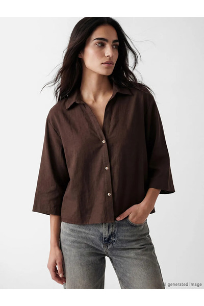 LC Waikiki Καφέ oversized Γυναικείο πουκάμισο