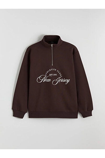 LC Waikiki Καφέ Γυναικείο Φούτερ με Χαλαρή Εφαρμογή και Στάμπα New Jersey