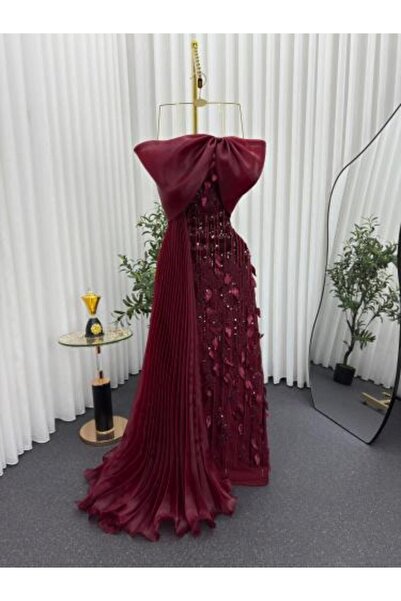 liyan fashion فستان سهرة باللون العنابي