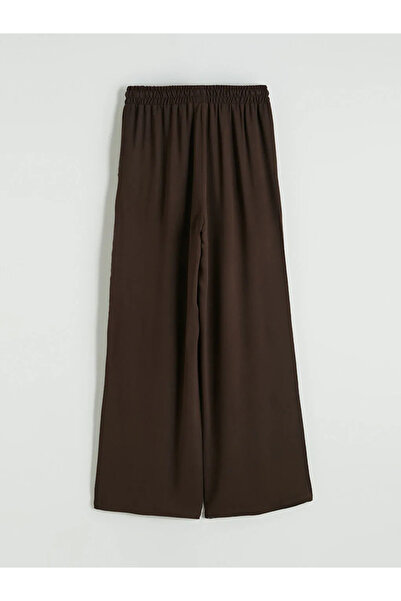 LC Waikiki Καφέ γυναικείο παντελόνι με ελαστική μέση και φαρδιά μπατζάκια