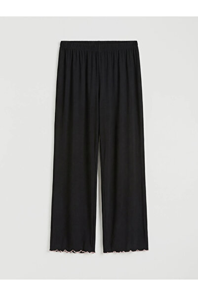 LC Waikiki Μαύρο ελαστικό παντελόνι πιτζάμας με φαρδιά μπατζάκια και ελαστική...