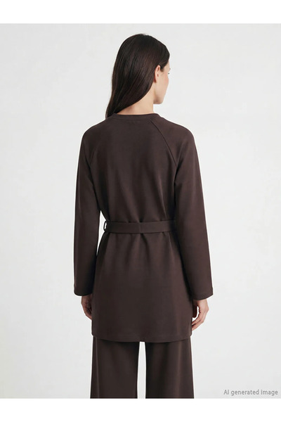 LC Waikiki Καφέ Γυναικείο Φούτερ Τουνίκ με λαιμόκοψη Crew Neck και απαλή υφή