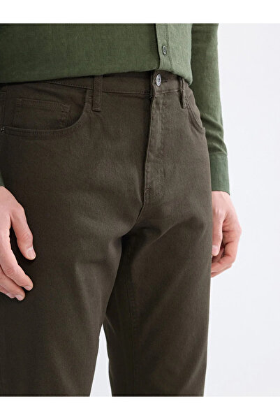 LC Waikiki Ανδρικό παντελόνι chino από γαμπαρντίνα σε στενή γραμμή χακί