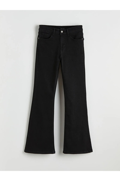 LC Waikiki Μαύρο γυναικείο τζιν παντελόνι με ψηλή μέση και φαρδιά γραμμή