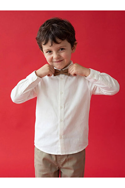 LC Waikiki Λευκό πουκάμισο γαμπαρντίνας για αγόρια και παπιγιόν