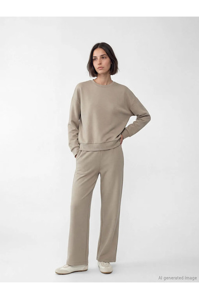 LC Waikiki Μπεζ Soft Touch Oversize Γυναικείο Φούτερ