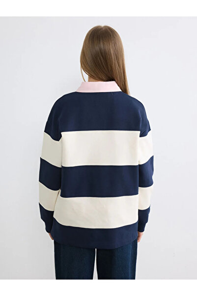 LC Waikiki Γυναικείο χοντρό φούτερ σε μπλε ναυτικό χρώμα με κέντημα στο γιακά...