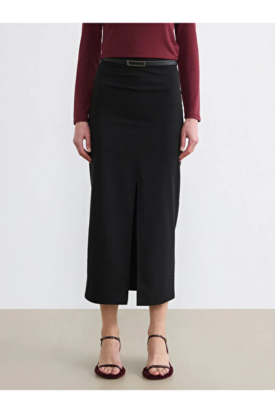 LC Waikiki Μαύρη φούστα με φερμουάρ στη μέση, Ζώνη τεμάχια, άνοιγμα