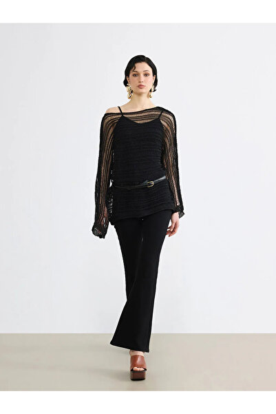 LC Waikiki Μαύρο γυναικείο τζιν παντελόνι με ψηλή μέση και φαρδιά γραμμή