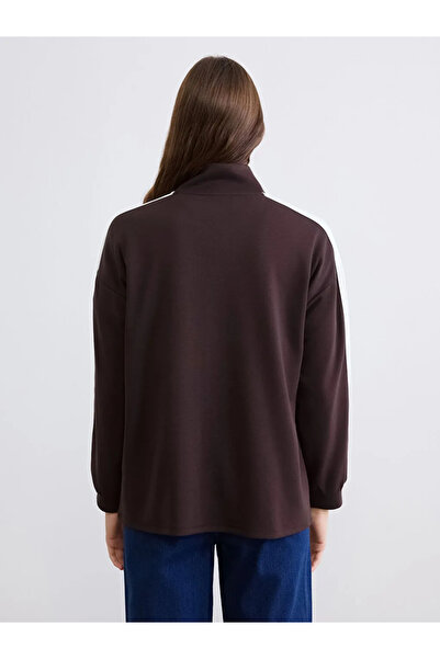 LC Waikiki Καφέ Γυναικείο Φούτερ με Όρθιο Γιακά και Απαλή Υφή