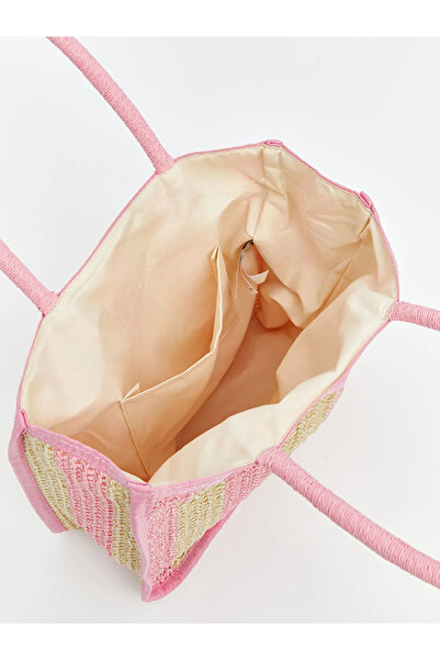 LC Waikiki Ροζ ψάθινη τσάντα παραλίας για κορίτσια