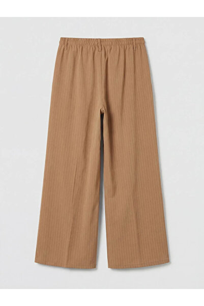 LC Waikiki Μπεζ ελαστική μέση Ριγέ Γυναικείο παντελόνι Με πιέτες