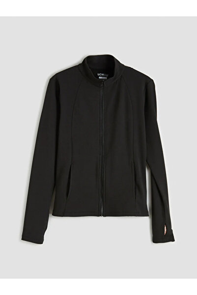 LC Waikiki Μαύρο γυναικείο φούτερ με φερμουάρ και διακοσμητικά δαχτυλίδια