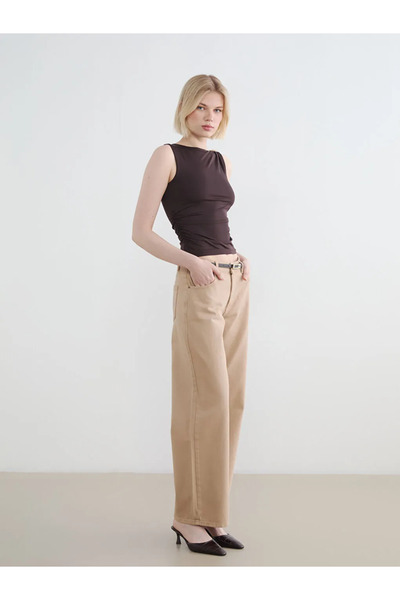 LC Waikiki Γυναικείο τζιν παντελόνι σε μπεζ χρώμα, με φαρδιά μπατζάκια, μέγεθ...