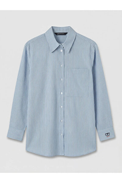 LC Waikiki Γυναικείο πουκάμισο μπλε ριγέ ποπλίνα