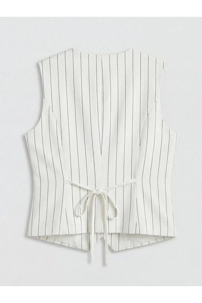 LC Waikiki Μαύρο γυναικείο κλασικό γιλέκο με ρίγες σε σχήμα V