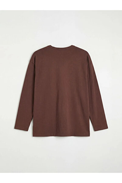 LC Waikiki Καφέ γυναικείο μπλουζάκι πιτζάμας με στάμπα και λαιμόκοψη ποδηλάτου