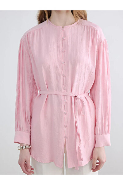 LC Waikiki Ροζ Krinkle Γυναικείο Πουκάμισο Τουνίκ