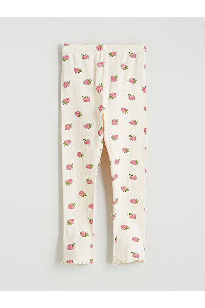 LC Waikiki Κοριτσίστικο κολάν με στάμπα φράουλας σε χρώμα εκρού