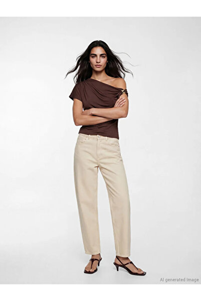 LC Waikiki Γυναικείο τζιν παντελόνι Ecru με ψηλή μέση και εφαρμογή barrel fit