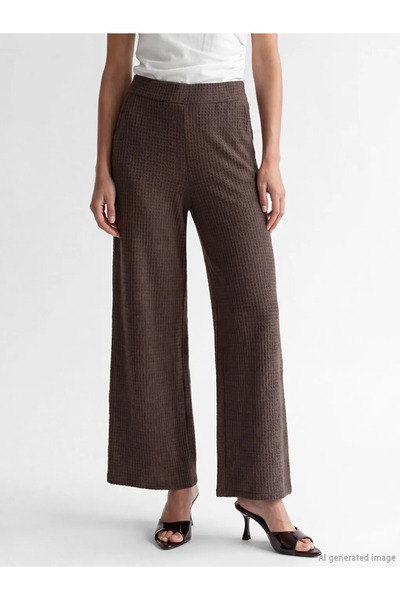 LC Waikiki Καφέ γυναικείο παντελόνι με ελαστική μέση
