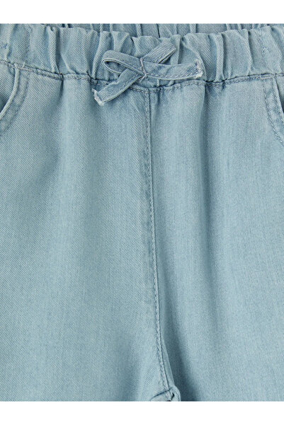 LC Waikiki Μπλε κοριτσίστικο τζιν παντελόνι με ελαστική μέση και φιόγκο