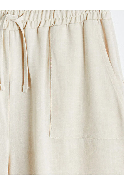 LC Waikiki Μπεζ γυναικείο σορτς με ελαστική μέση και λινή όψη