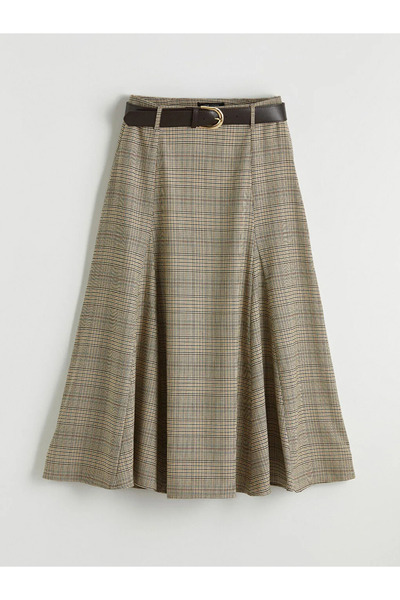 LC Waikiki Μπεζ φούστα με σχέδιο και ζώνη στη μέση
