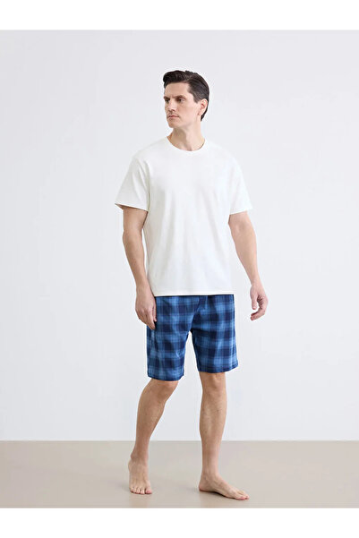 LC Waikiki Μπλε καρό ανδρικό σορτς πιτζάμας σε κανονική γραμμή