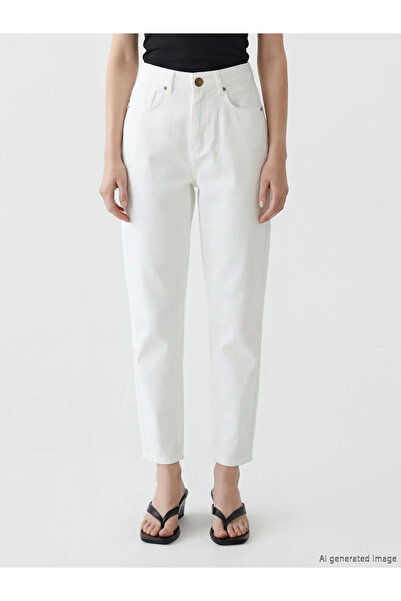 LC Waikiki Λευκό ψηλόμεσο γυναικείο τζιν παντελόνι Mom Fit