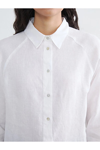 LC Waikiki Λευκό Γυναικείο Πουκάμισο 100% Λινό