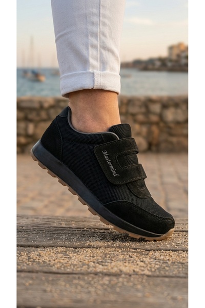 Kadın Siyah Füme Tek Cırtlı Casual Rahat Taban Konforlu Yumuşak Yürüyüş Günlük Sneaker Spor Ayakkabı