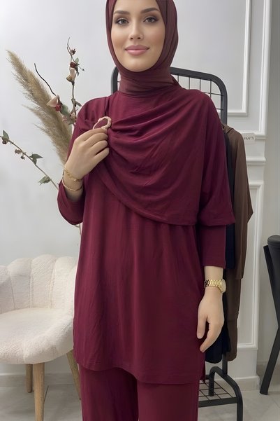 SAYRA Women's Hijab Two-Piece Set Summer Comfortable Fit Tunic Trousers Stylish Daily Combination